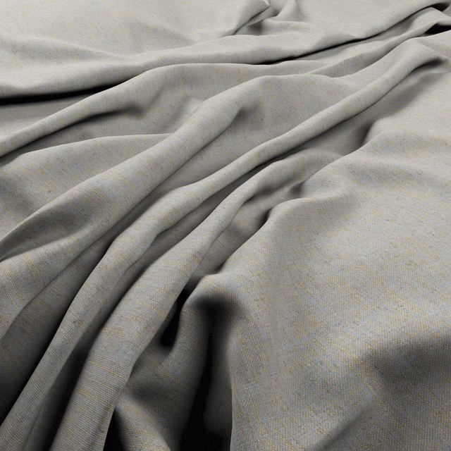 Pale greige finely woven fabric gathered into soft, fluid folds