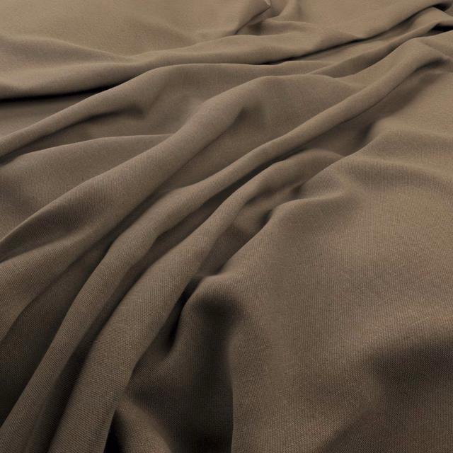 Muted grey-brown taupe fabric with fine weave falling into soft folds
