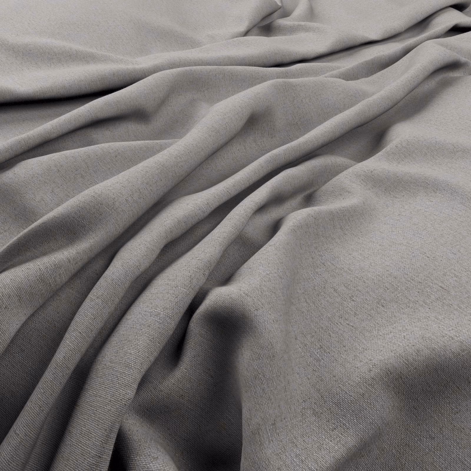 Soft warm-grey woven fabric falling in fluid folds with subtle shadowed texture