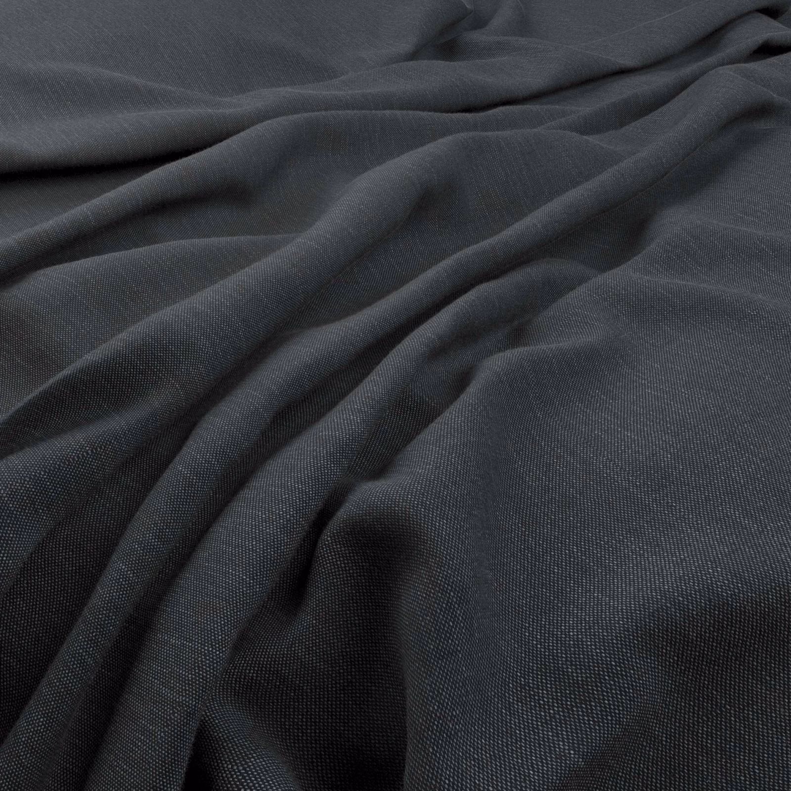 Deep graphite-grey fine weave gathered into softly reflective fabric folds