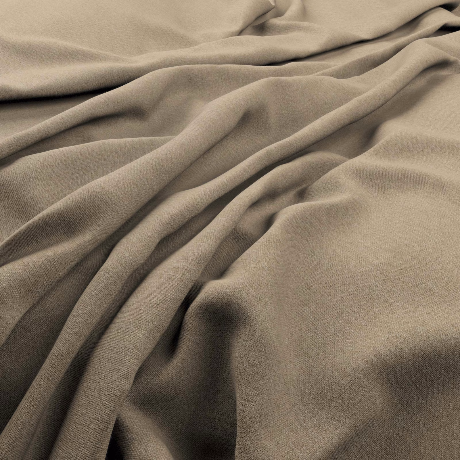 Warm taupe Hessian fabric with fine weave gathered into softly shaded folds