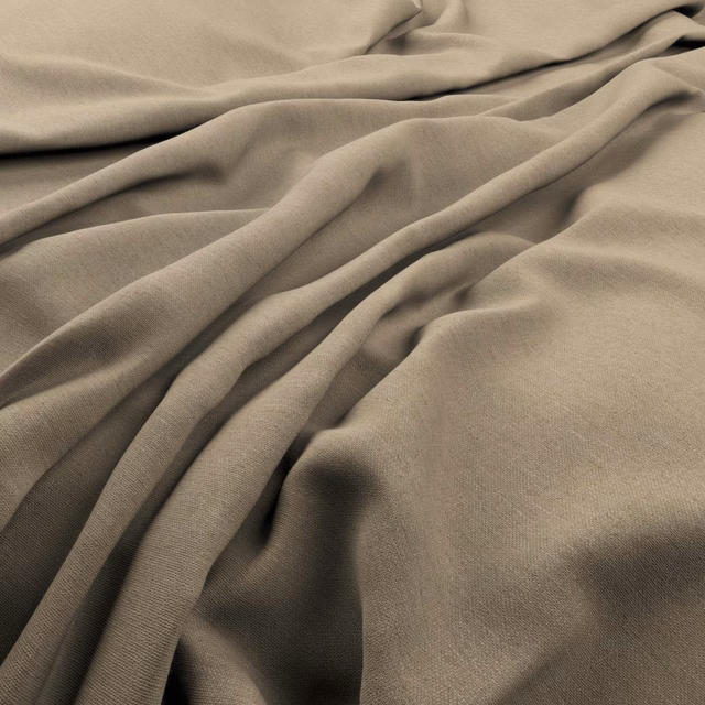Warm taupe Hessian fabric with fine weave gathered into softly shaded folds