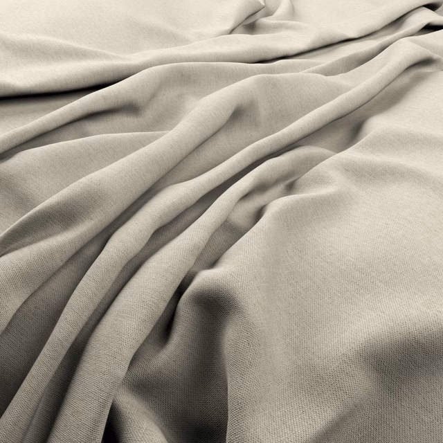 Warm ivory plain-weave fabric draped into deep folds with soft taupe-grey shadows