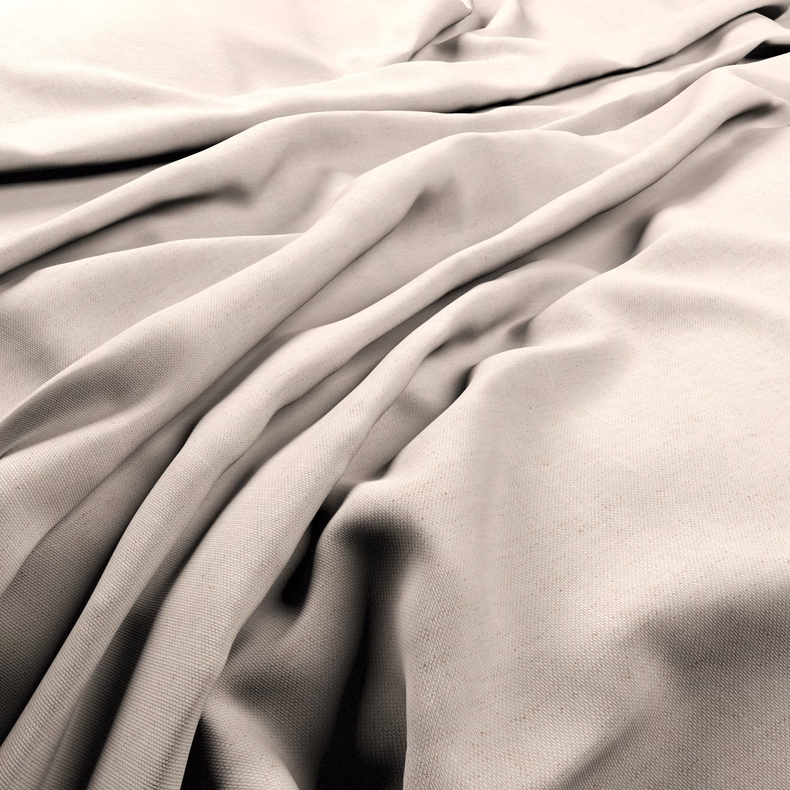 Pale warm greige plain-weave textile gathered into soft, fluid folds