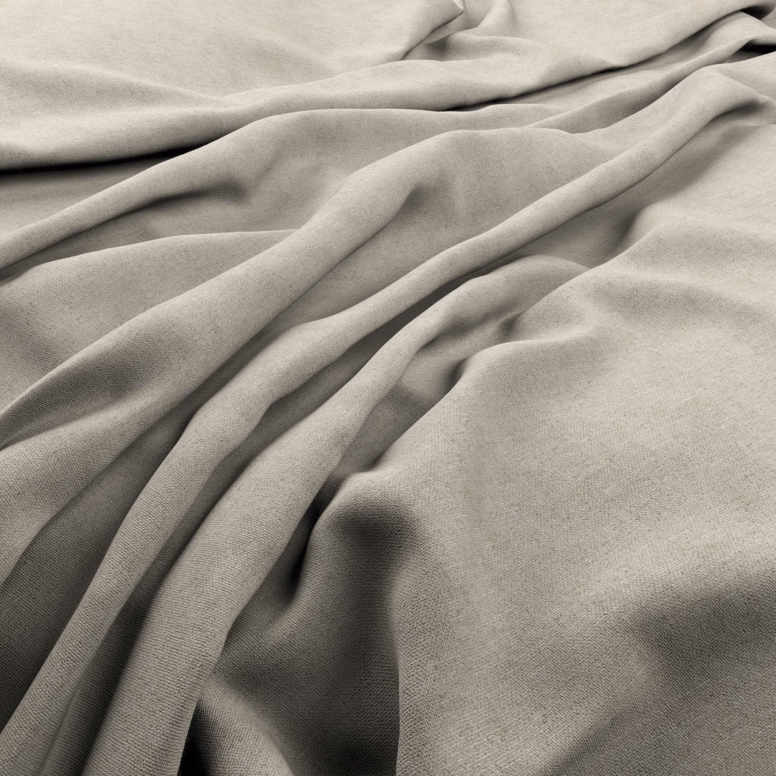Soft grey-taupe plain weave draped in deep, rounded folds