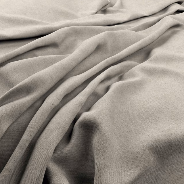 Soft grey-taupe plain weave draped in deep, rounded folds