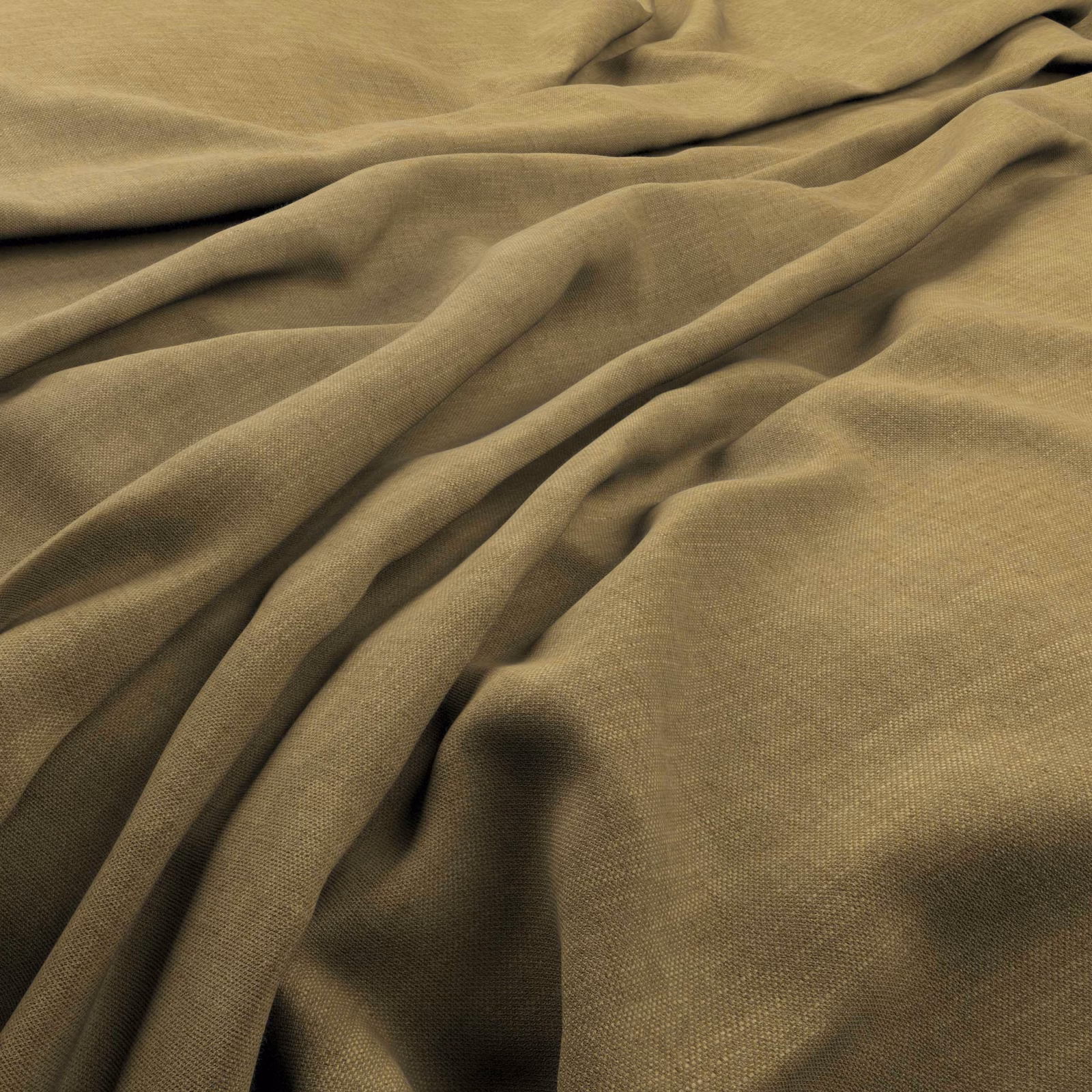 Muted olive khaki woven cloth gathered into soft, fluid folds