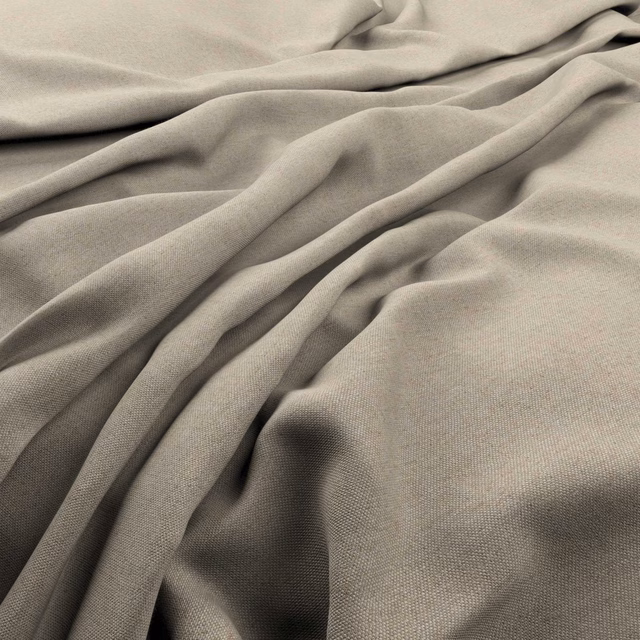 Warm greige-taupe fine weave gathered into softly fluid folds