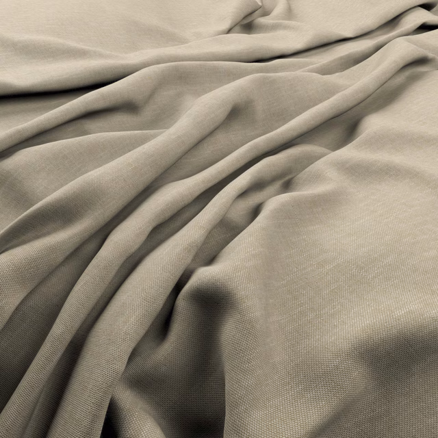 Warm putty taupe fine weave falling in soft, shadowed folds