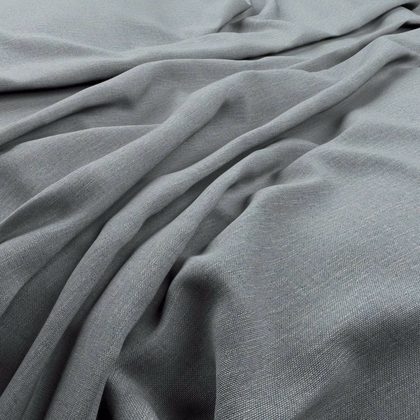 Cool sea-grey blue plain weave gathered into soft, fluid folds