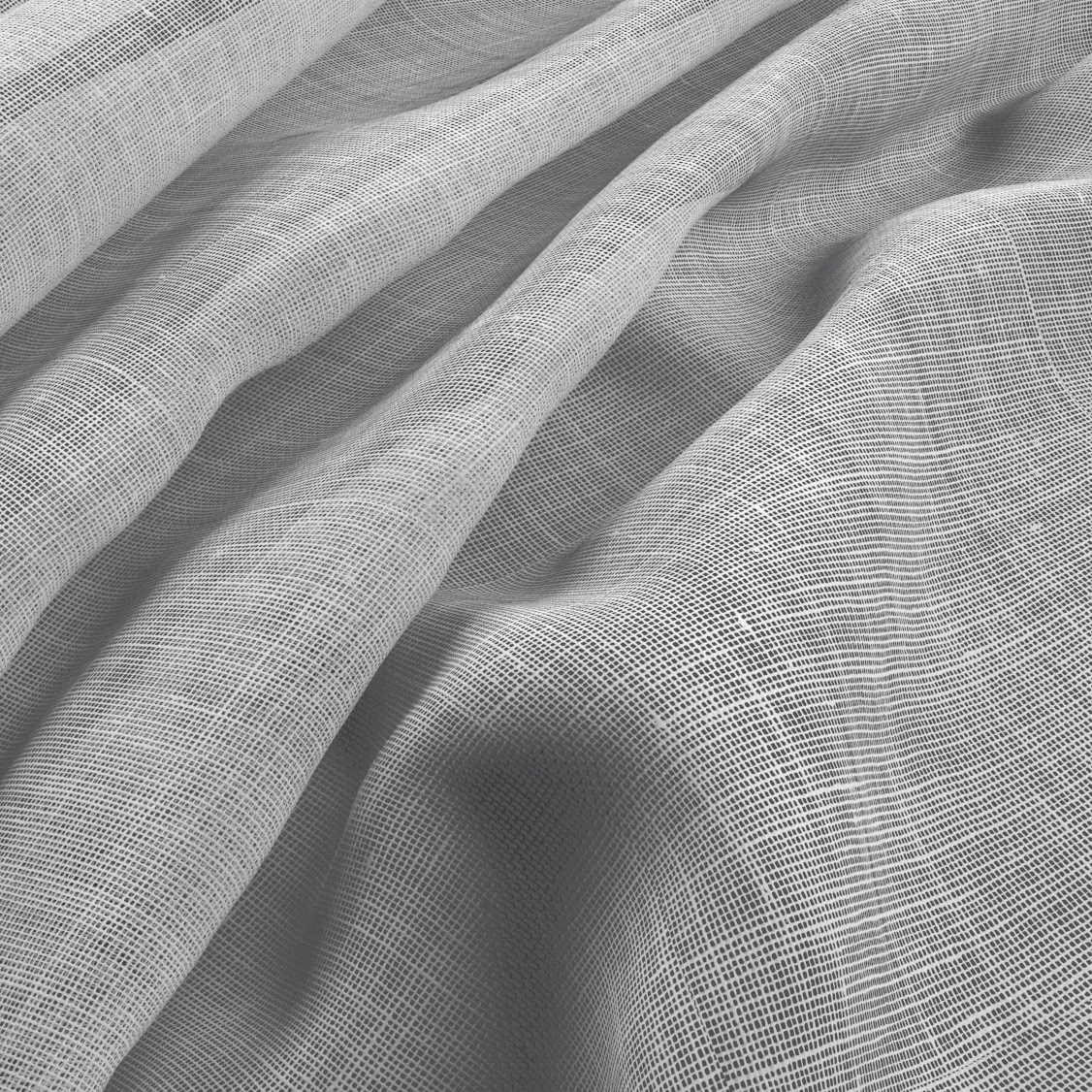 Cool light-grey fabric with a fine open crosshatch weave arranged in soft folds