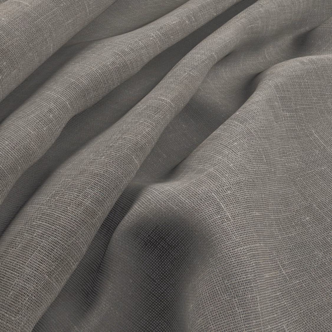Pebble-grey fine woven fabric gathered into soft folds with subtle tonal depth