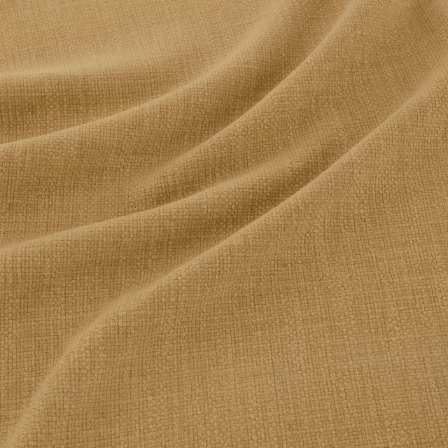 Warm buttercup-gold woven fabric with fine grid texture and sweeping soft folds