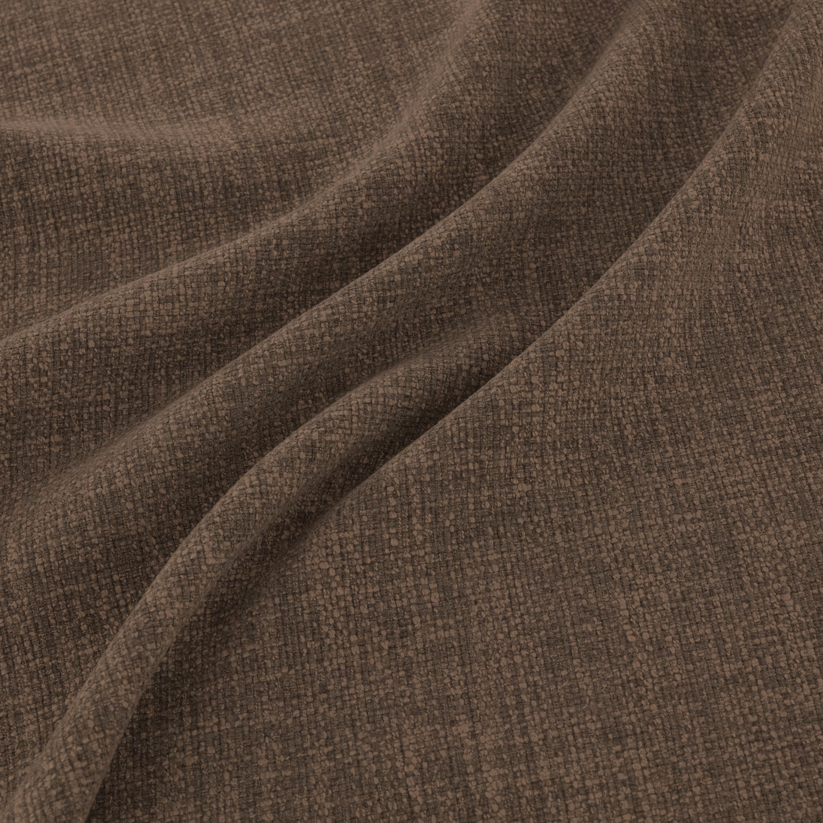 Chestnut-brown woven fabric with charcoal flecks and soft folded ridges
