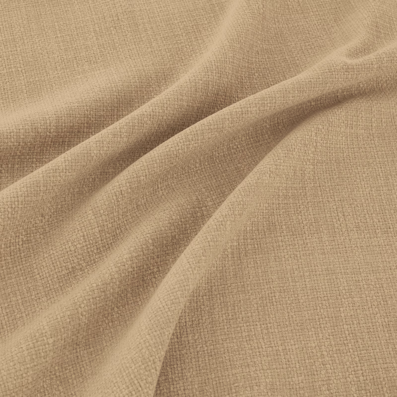 Warm hessian-beige fabric with a fine crossweave, gathered into soft diagonal folds