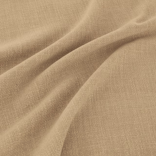 Warm hessian-beige fabric with a fine crossweave, gathered into soft diagonal folds