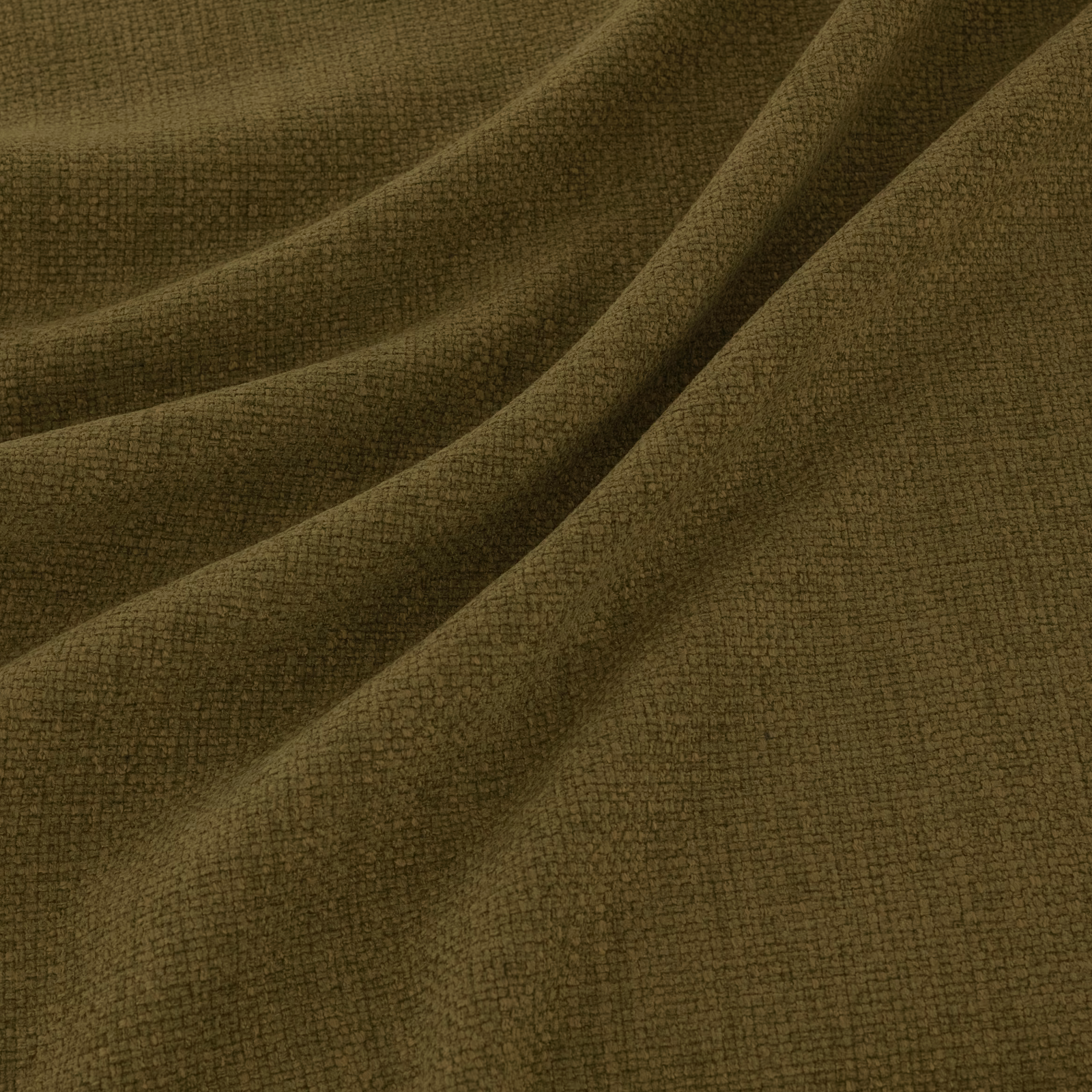 Deep moss-olive woven surface with fine irregular texture falling into broad folds