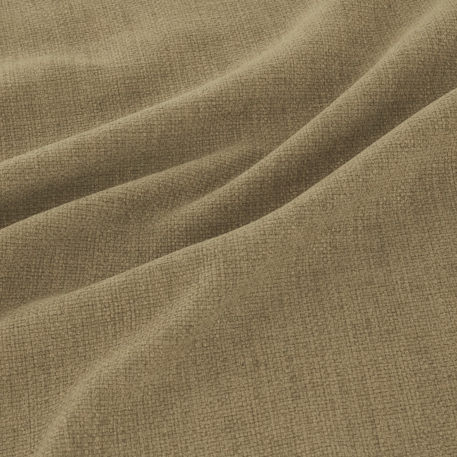 Close view of olive crosshatched woven fabric falling into soft diagonal folds