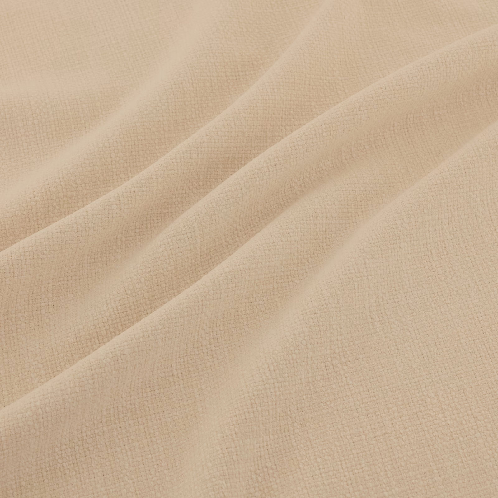 Pale oyster-beige fabric with fine crosshatch weave arranged in soft folds