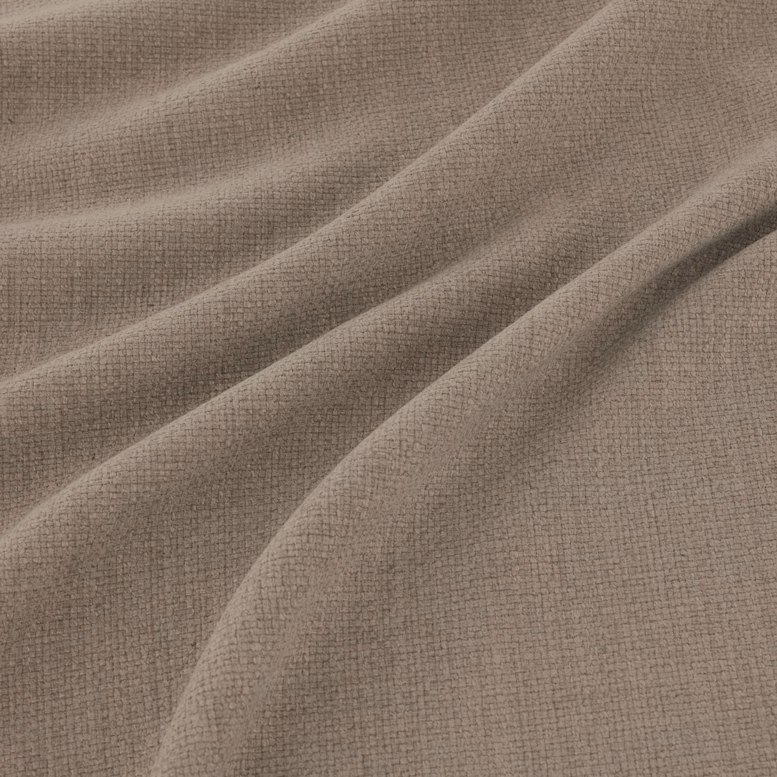 Warm shale taupe fabric with fine crosshatch weave falling into soft folds