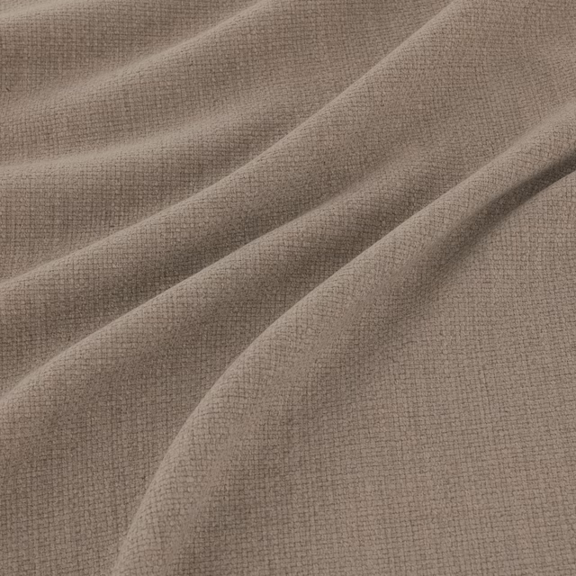 Warm shale taupe fabric with fine crosshatch weave falling into soft folds