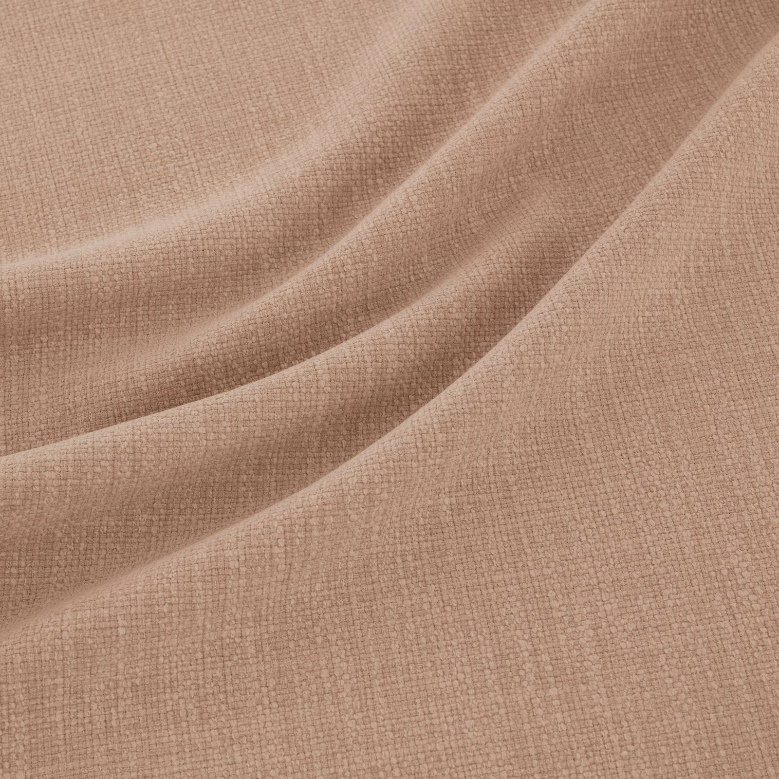 Warm shell taupe fabric with fine crosshatch weave falling into soft folds
