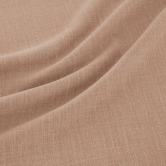 Warm shell taupe fabric with fine crosshatch weave falling into soft folds