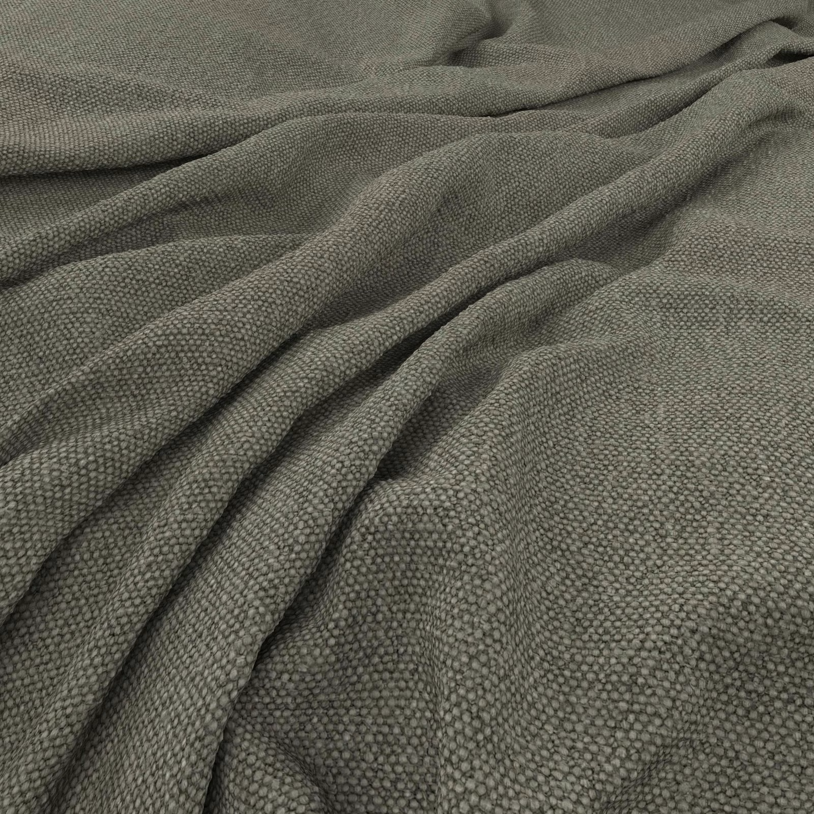 Muted basil-green fabric with a small nubby weave gathered into soft folds