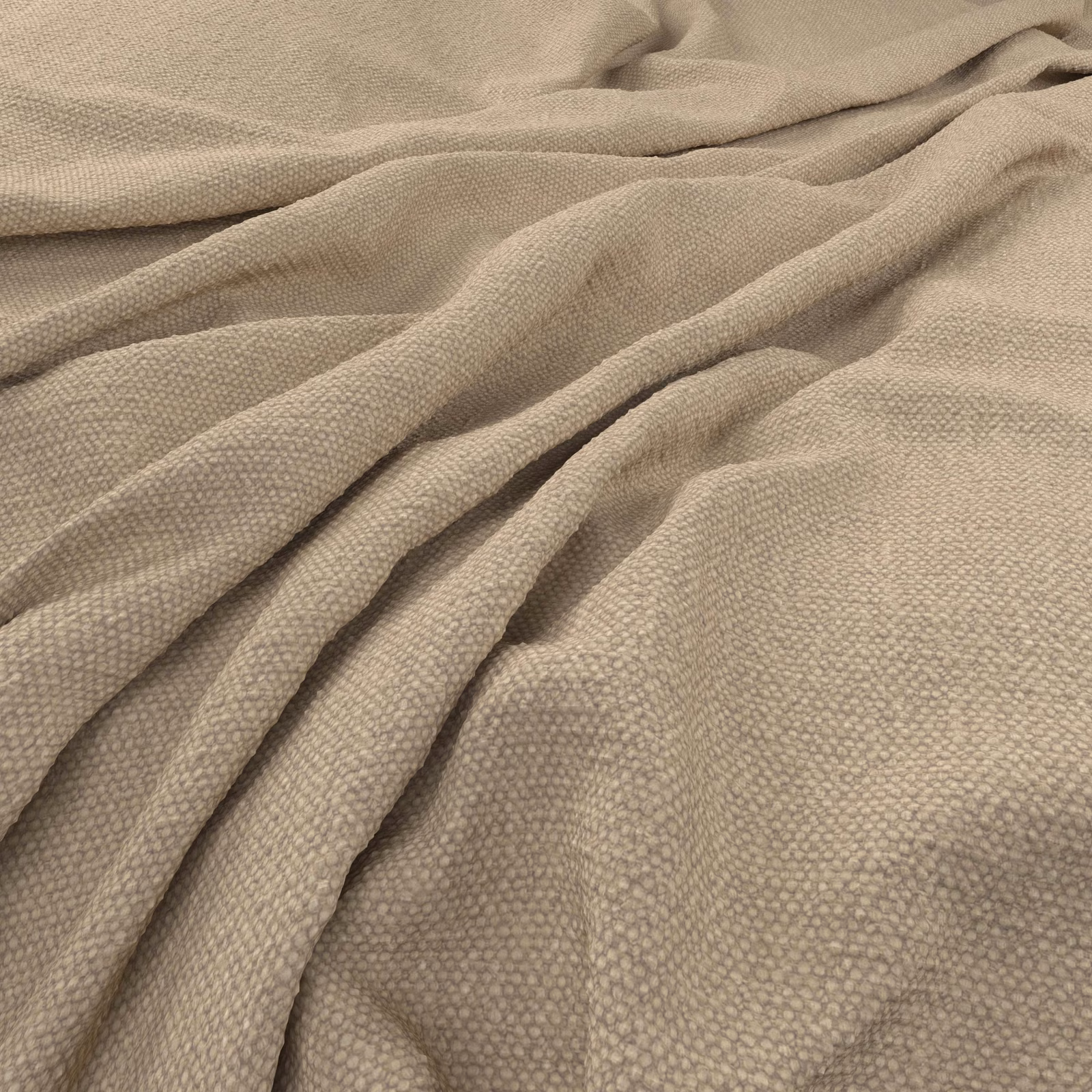 Warm taupe fabric showing a small pebbled weave in softly gathered folds