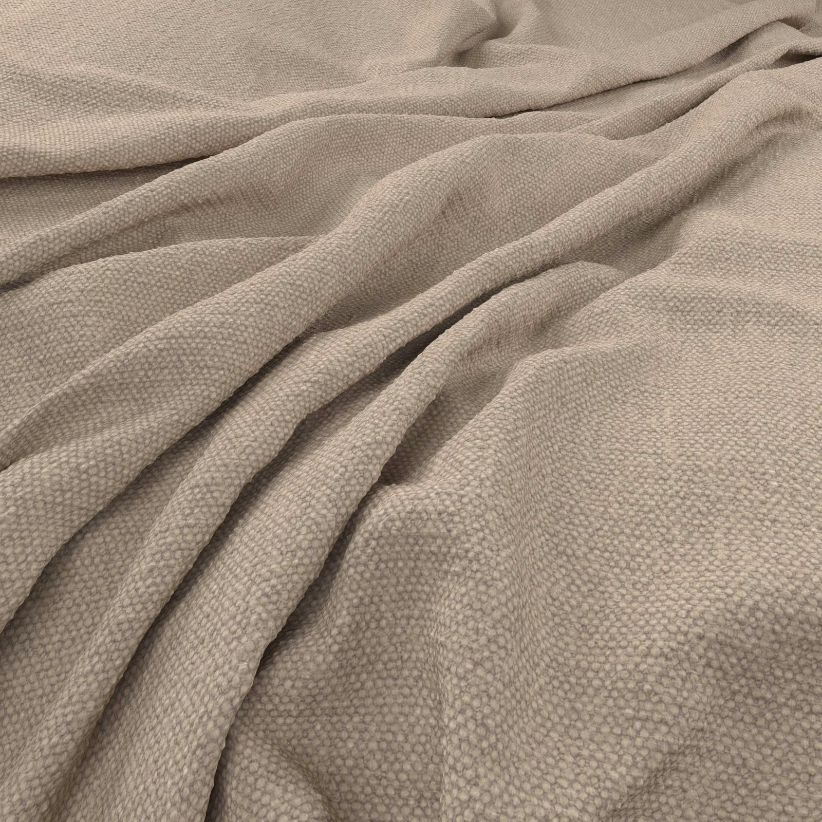 Muted taupe-greige woven fabric with fine pebble texture in layered folds