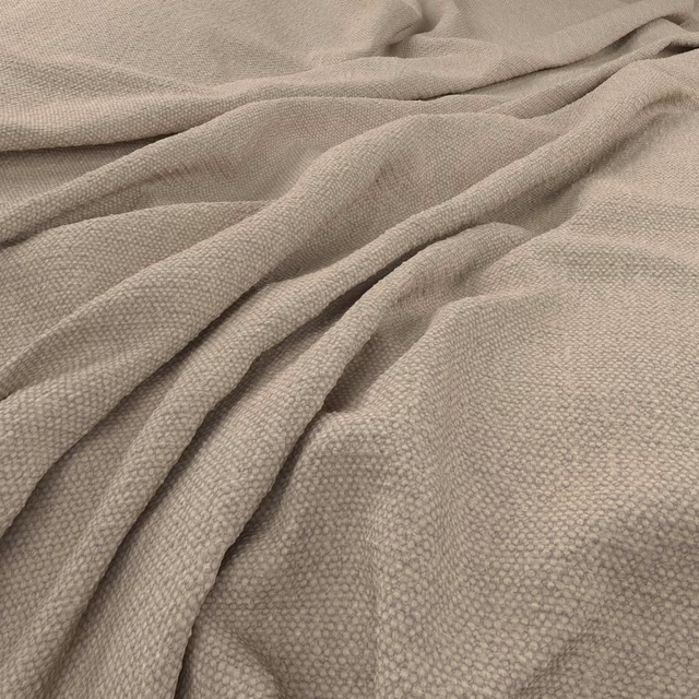 Muted taupe-greige woven fabric with fine pebble texture in layered folds