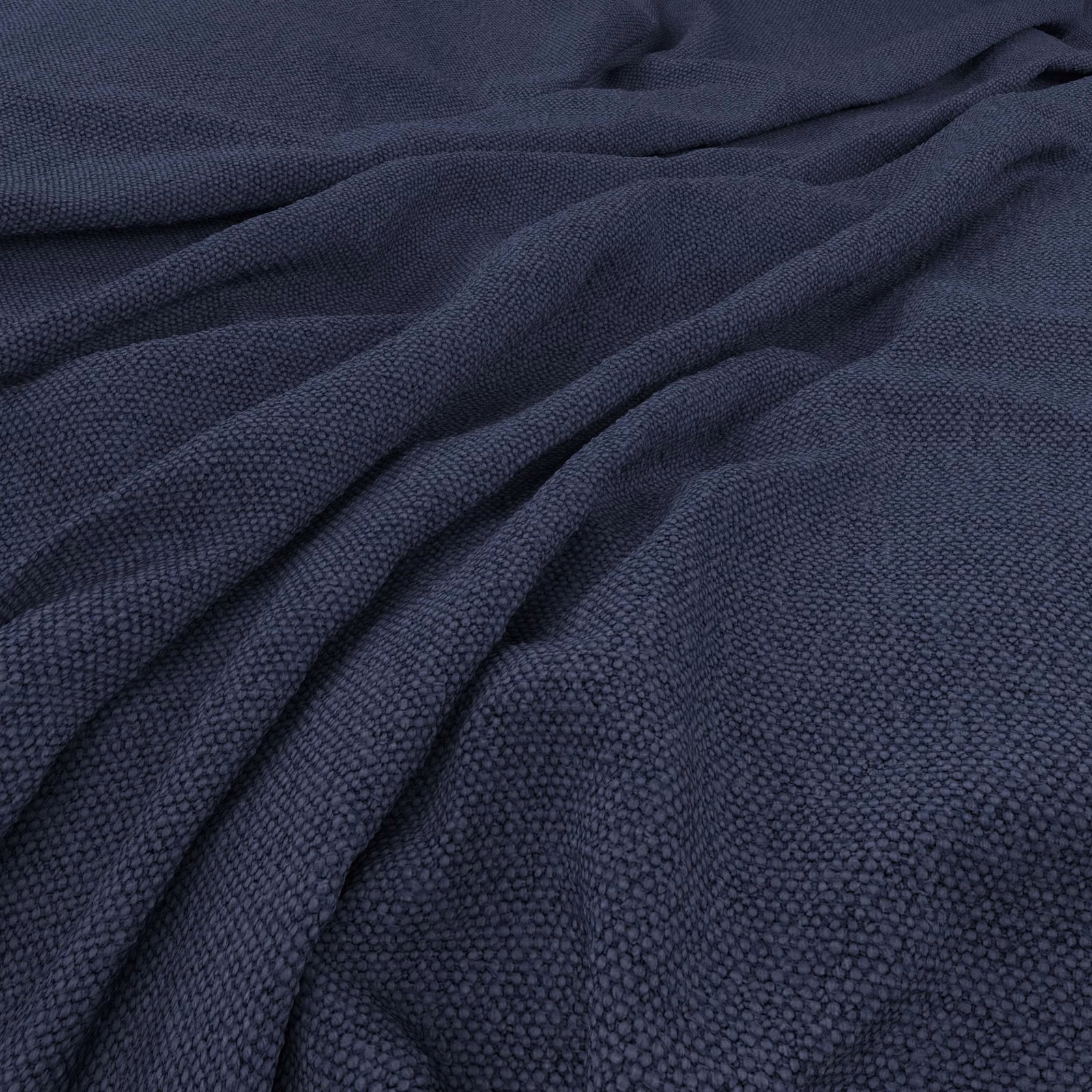 Deep marine navy fabric with a finely pebbled woven texture in gathered folds