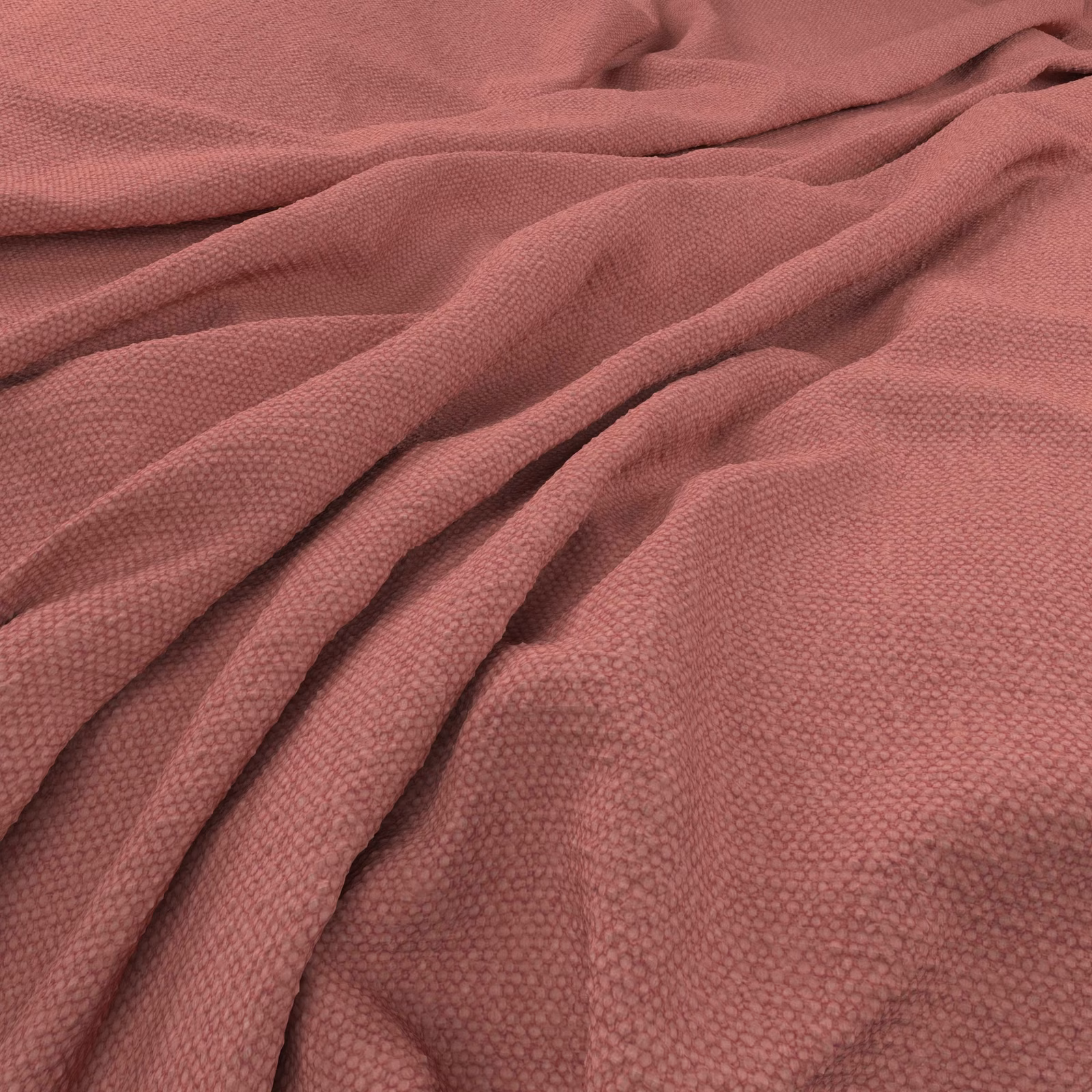 Dusty raspberry-pink fabric with a close pebbled weave arranged in soft folds