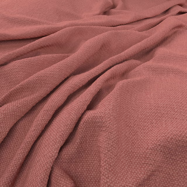 Dusty raspberry-pink fabric with a close pebbled weave arranged in soft folds