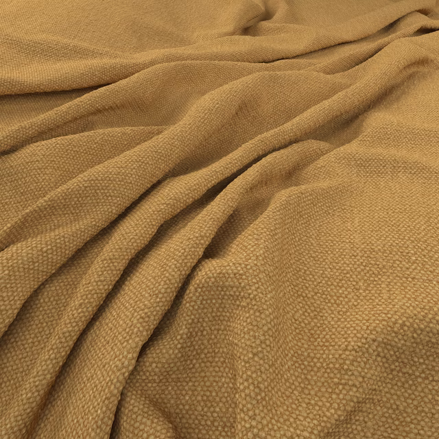 Warm camel fabric with fine pebbled weave gathered into soft dimensional folds