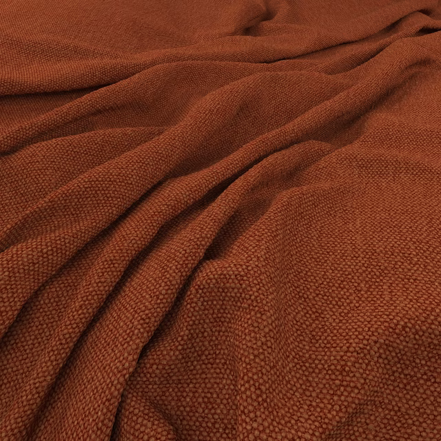 Burnt rust Jumbo Tuscan fabric with a dense nubby weave gathered into soft folds