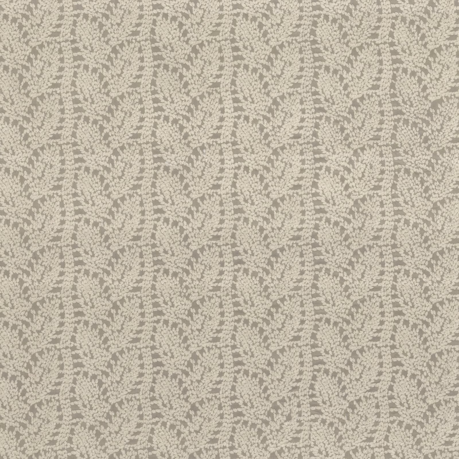 Smoke-grey woven fabric with a small ivory branching botanical pattern