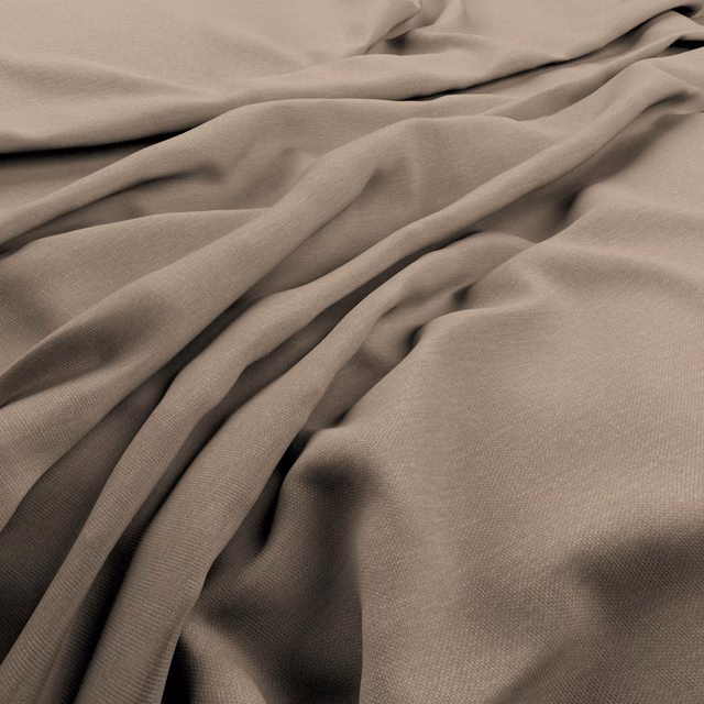 Warm almond-taupe cloth with a fine weave folding into soft draped ripples