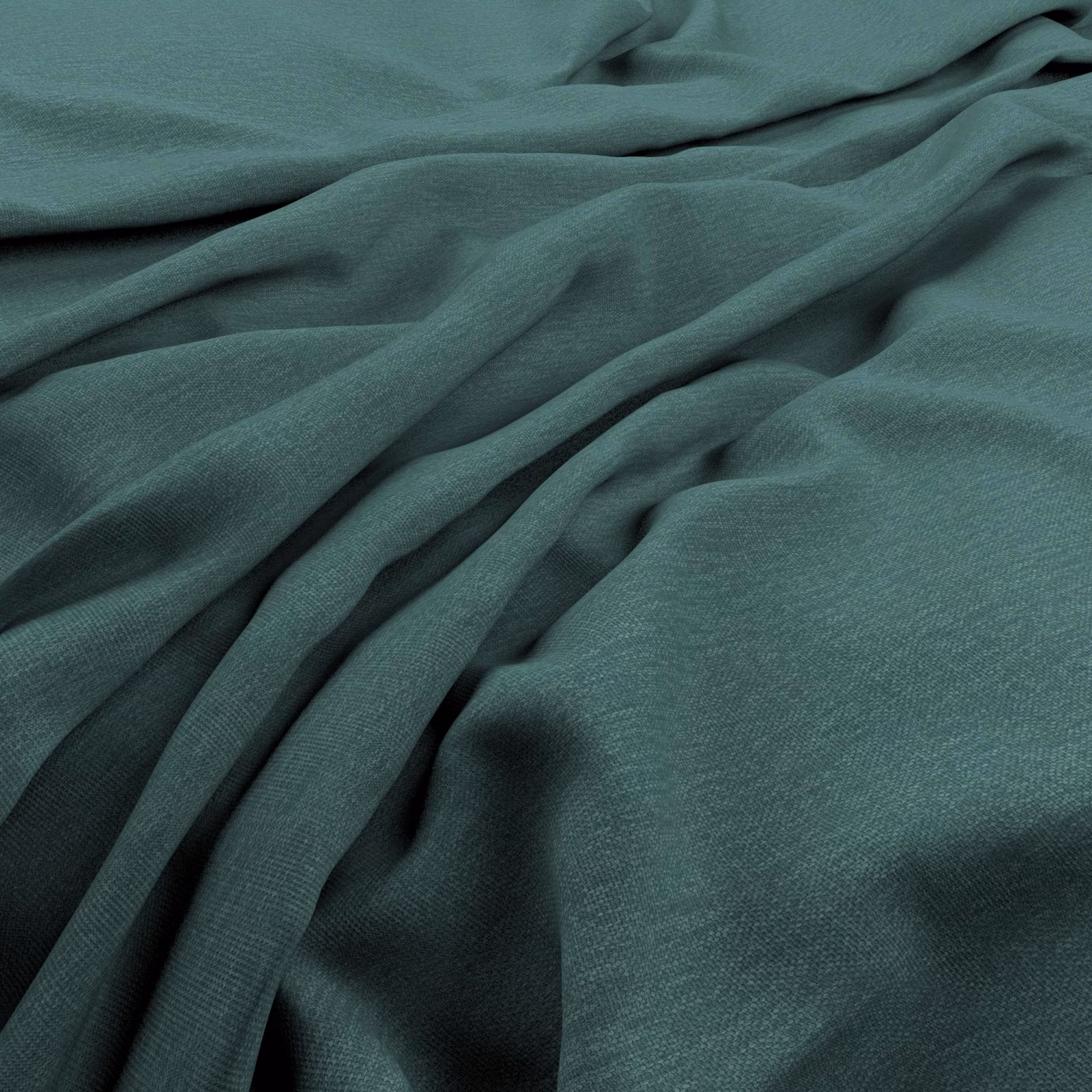 Deep Atlantic teal fabric with fine woven texture gathered into soft flowing folds