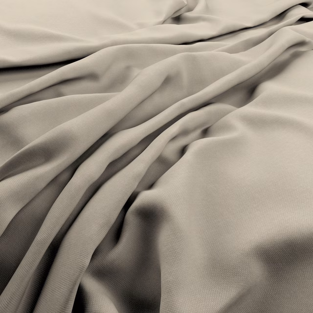 Soft chalk-grey fabric with fine weave gathered into fluid, shadowed folds