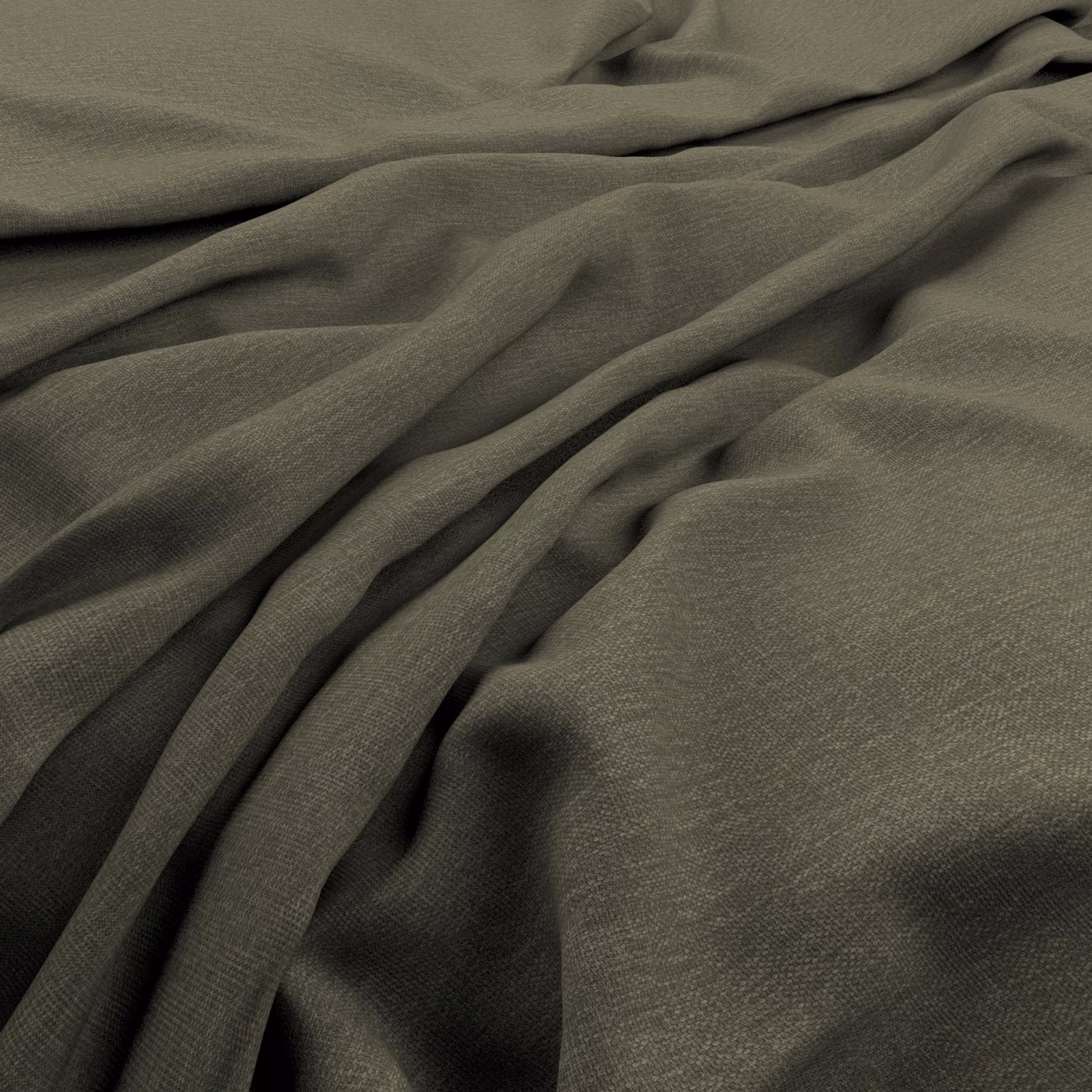 Muted olive-grey woven fabric draped into soft, shadowed folds