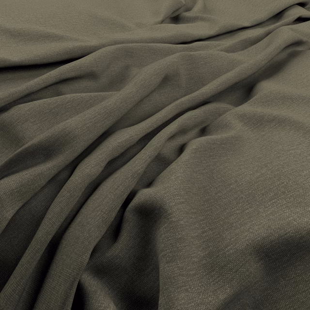 Muted olive-grey woven fabric draped into soft, shadowed folds