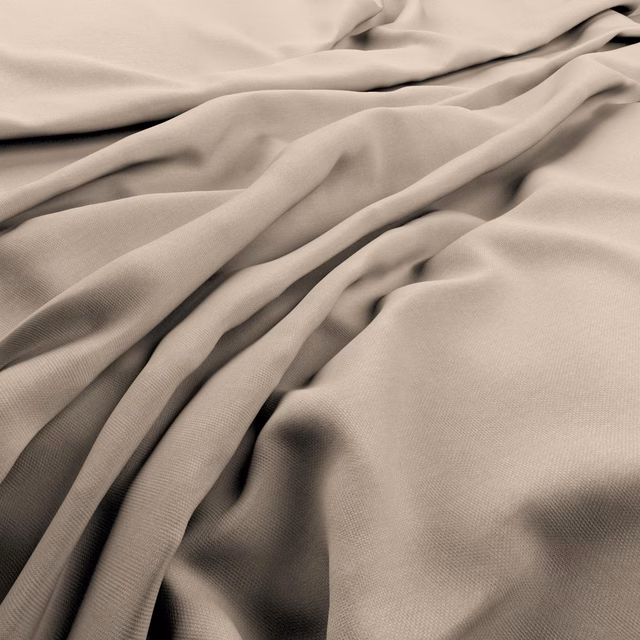 Warm taupe greige fabric with a fine weave arranged in soft flowing folds