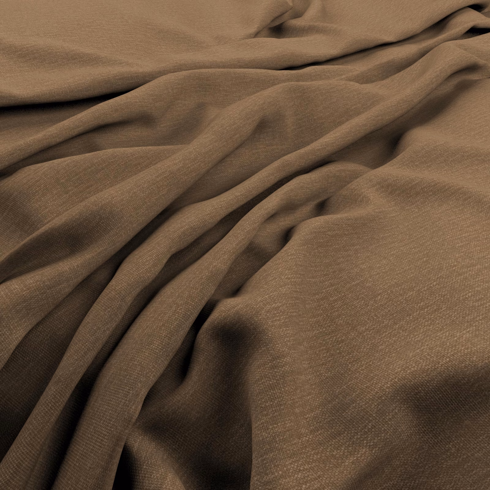 Warm mink-brown plain weave gathered into softly shadowed folds