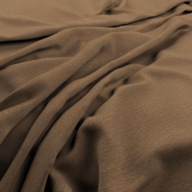 Warm mink-brown plain weave gathered into softly shadowed folds