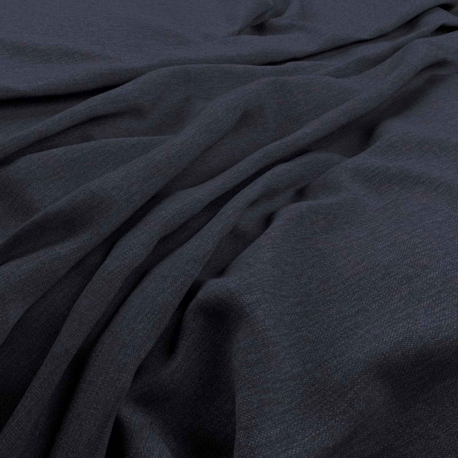 Dark navy woven fabric with subtle grain, gathered into soft flowing folds