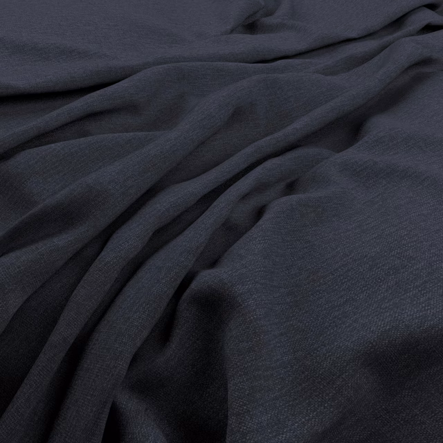 Dark navy woven fabric with subtle grain, gathered into soft flowing folds