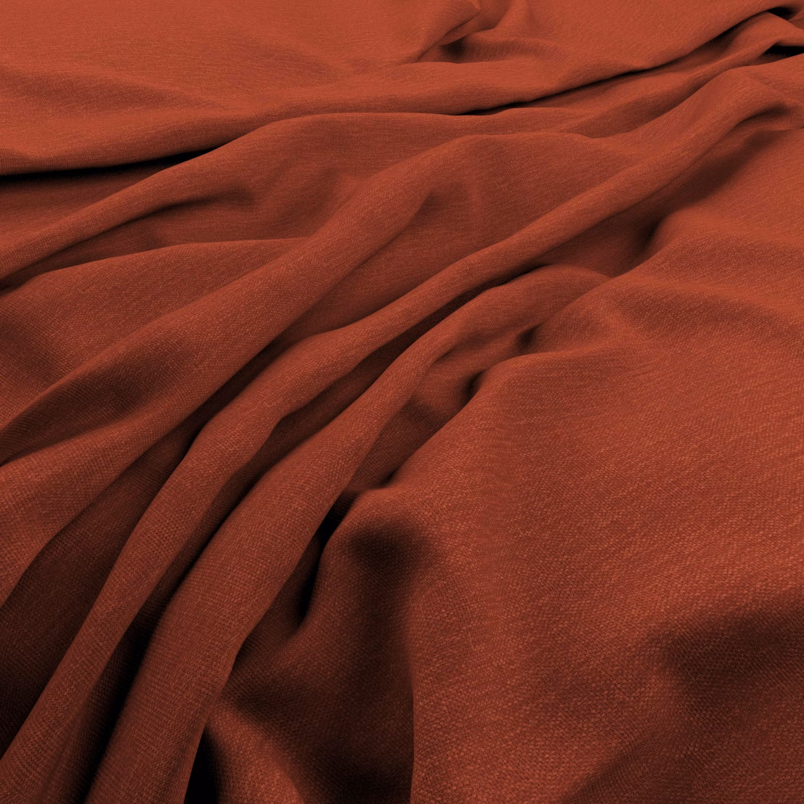 Burnt paprika-red fine weave gathered into soft, shadowed fabric folds