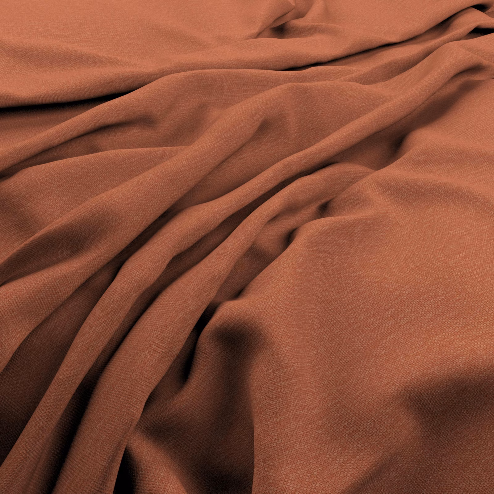 Warm pumpkin terracotta cloth with a fine weave gathered into fluid folds
