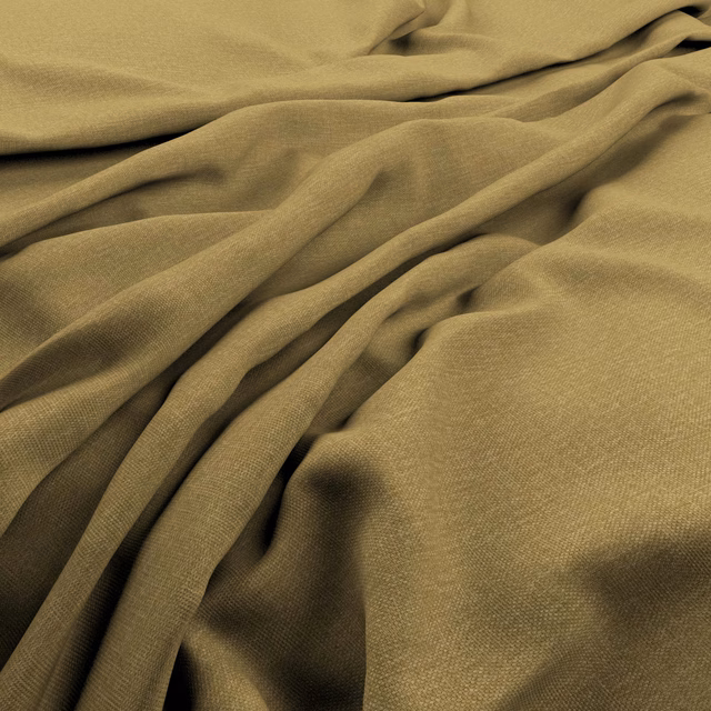 Muted khaki-olive plain weave fabric gathered into soft, dimensional folds